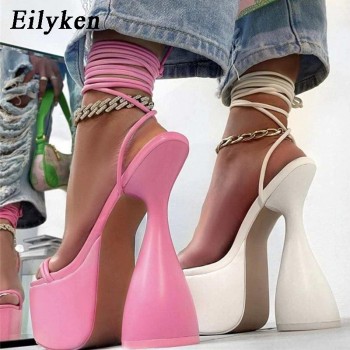 Pink Green Cross straps Sandals Club Female thick-soled Strange High-heeled Sandals Party shoes